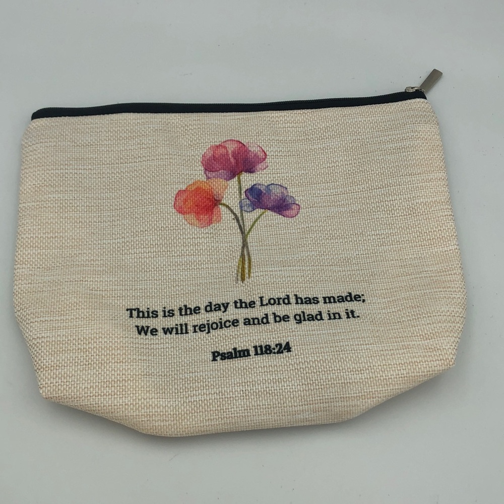New Floral Canvas Pouch with Inspirational Quote